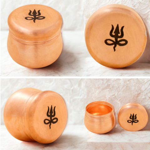 TRISHUL Miedziane pudełko na wibhuti (wysokie) ISHA