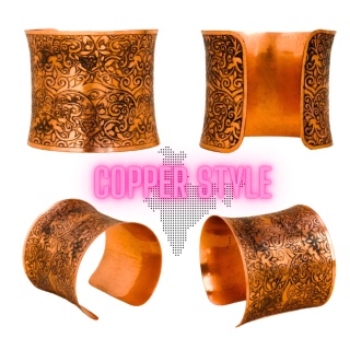COPPER STYLE Ręcznie Zdobiona i Wytrawiana piękna miedziana bransoleta ISHA