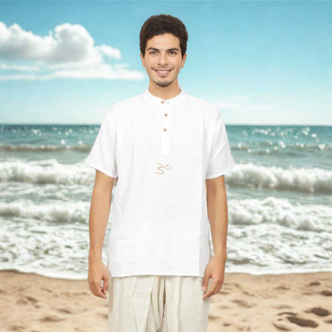 Biała Kurta 100% bawełny organicznej z haftowanym napisem „Aum”