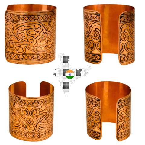 Etched COPPER STYLE Ręcznie Zdobiona i Wytrawiana piękna miedziana bransoleta ISHA