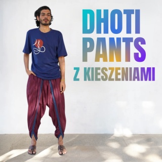 Spodnie Dhoti z kieszeniami – głęboka śliwka – (unisex) bawełna organiczna ISHA