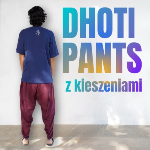 Spodnie Dhoti z kieszeniami – głęboka śliwka – (unisex) bawełna organiczna ISHA