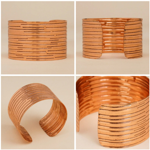 COPPER CUFF Ręcznie Zdobiona piękna miedziana bransoleta ISHA