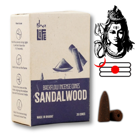 Kadzidełka Stożkowe SANDALWOOD dla Adiyogi Backflow 20 kadzidełek stożkowych