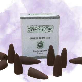 KADZIDEŁKA STOŻKOWE BACKFLOW WHITE SAGE GOLOKA 10 szt. BIAŁA SZAŁWIA