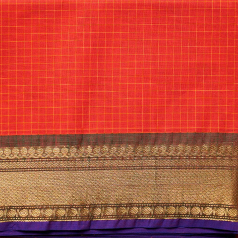 Saree Scarlet Red, Gold, & Deep Violet Konsekrowane Sari Bawełna Devi DUŻE
