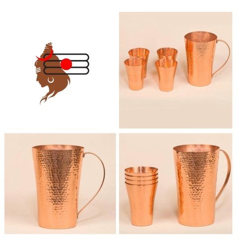 Młotkowany Zestaw Miedziany: Dzbanek 1,5L + 4 Szklanki Copper ISHA