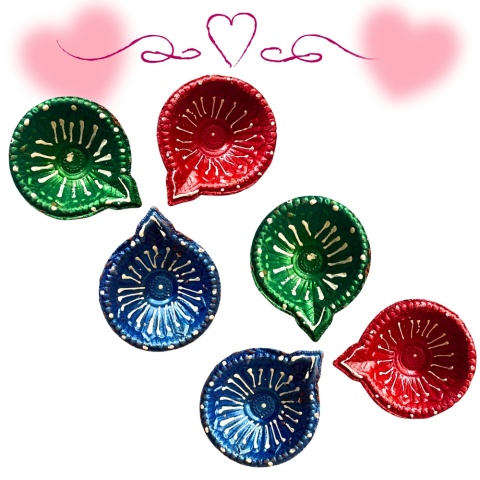 CZERWONA Diya Lampa zdobiona gliniana