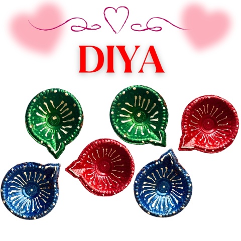 CZERWONA Diya Lampa zdobiona gliniana