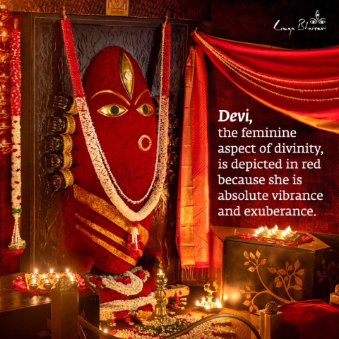 Fiery Red & Gold Cotton Energized Saree Konsekrowane Sari Bawełna Devi DUŻE