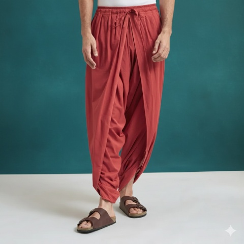 SPODNIE Unisex Dhoti Pant - Red ISHA