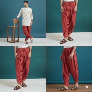 SPODNIE Unisex Dhoti Pant - Red ISHA