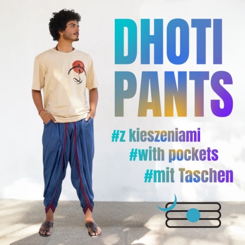 Spodnie Dhoti z kieszeniami – głęboki błękit – (unisex) ISHA