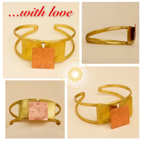 TWO TONE Ręcznie Zdobiona piękna miedziana bransoleta ISHA