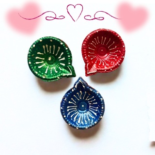 NIEBIESKA Diya Lampa zdobiona gliniana